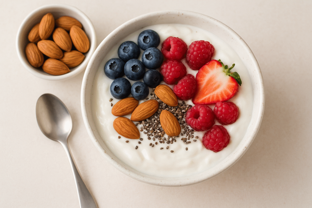Healthy late-night snack ideas – yogurt with berries and nuts