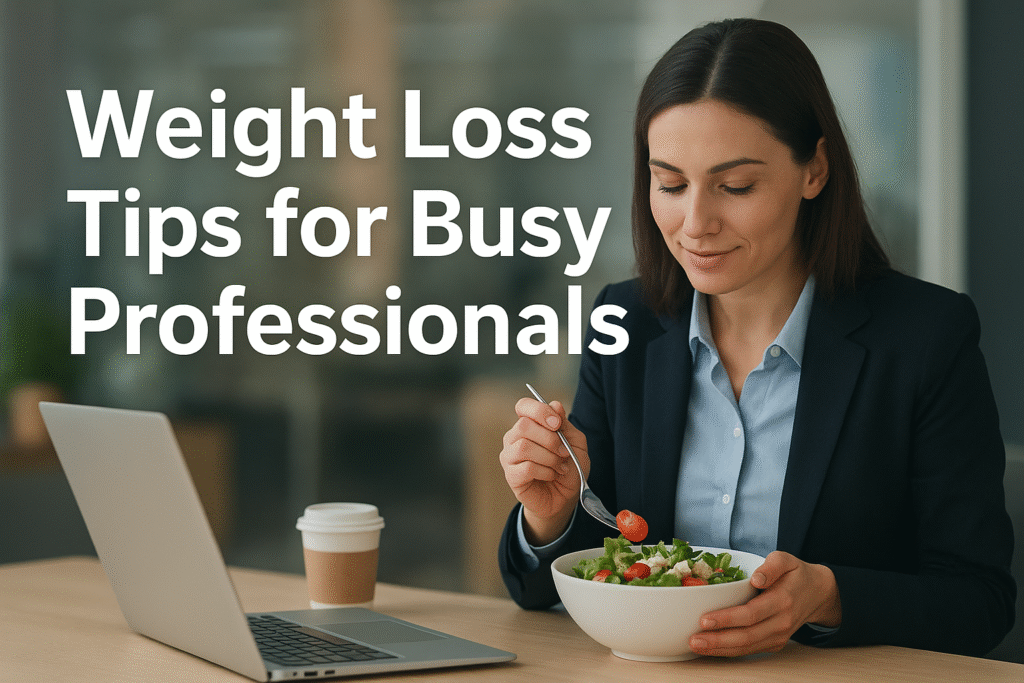 Busy professional eating a healthy meal at work desk