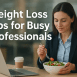 Busy professional eating a healthy meal at work desk